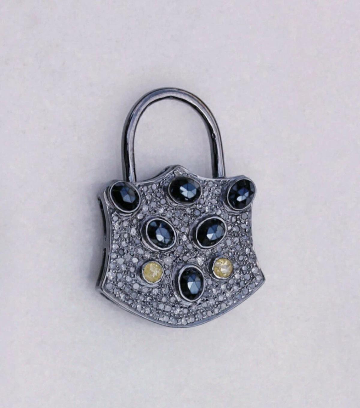 Pave Diamond Lock Pendant 925 Sterling Silver Pendant For Men Women Unisex. For Sale 3