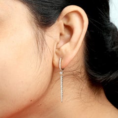 Pave Diamond Long Dagger Dangle Earrings Made In 14K White Gold
