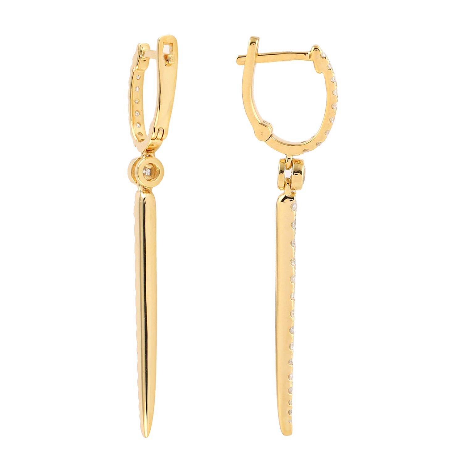 Pave Diamond Long Dagger Dangle Earrings Made In 14K White Gold (Gemischter Schliff) im Angebot