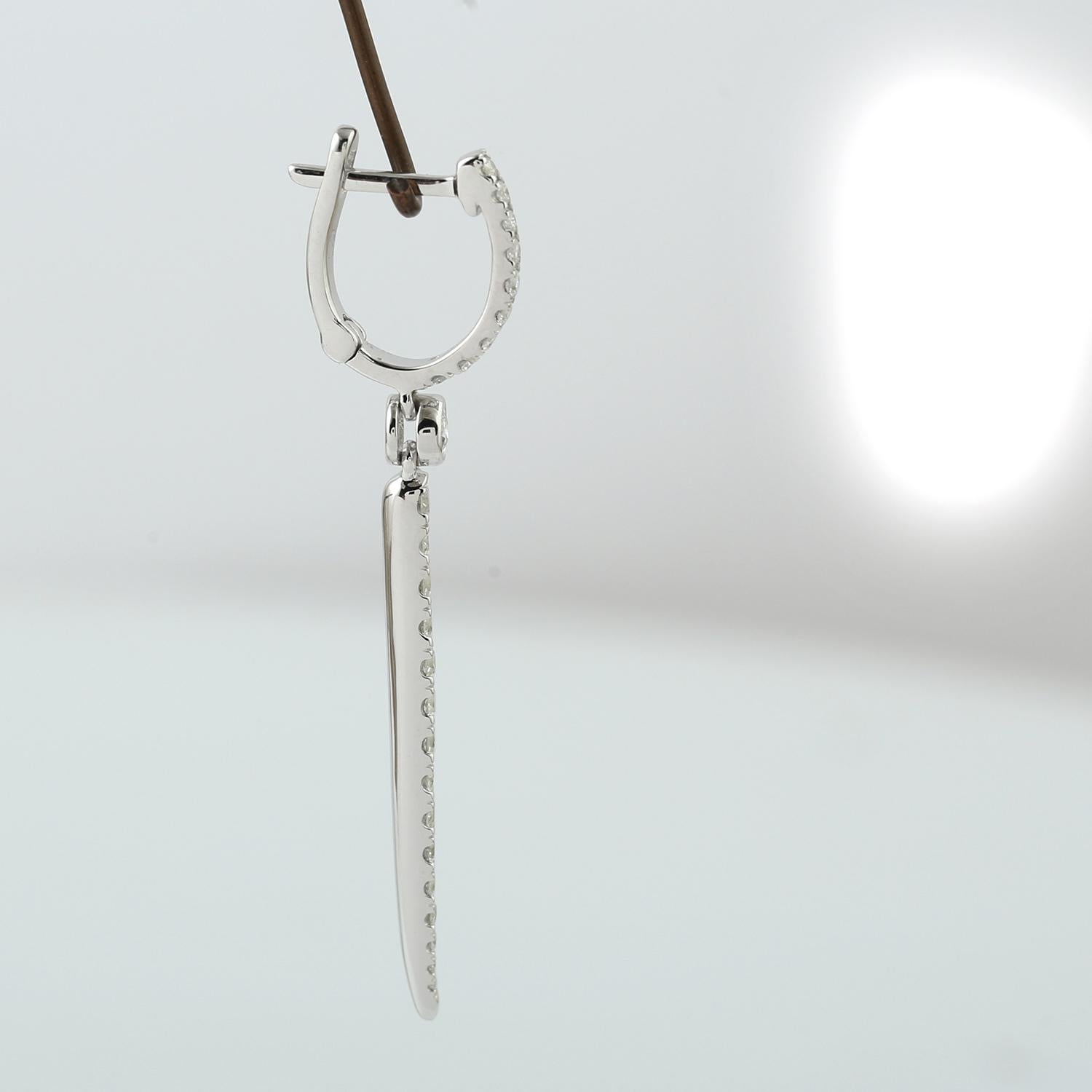 Mixed Cut Pave Diamond Long Dagger Dangle Earrings made In 14K White Gold For Sale