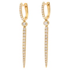 Pave Diamond Long Dagger Dangle Earrings Made In 14K White Gold