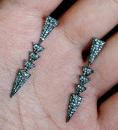 Pave Diamond Long Dangle Arrow Head Earring 925 Silver Diamond 14k Gold Earring