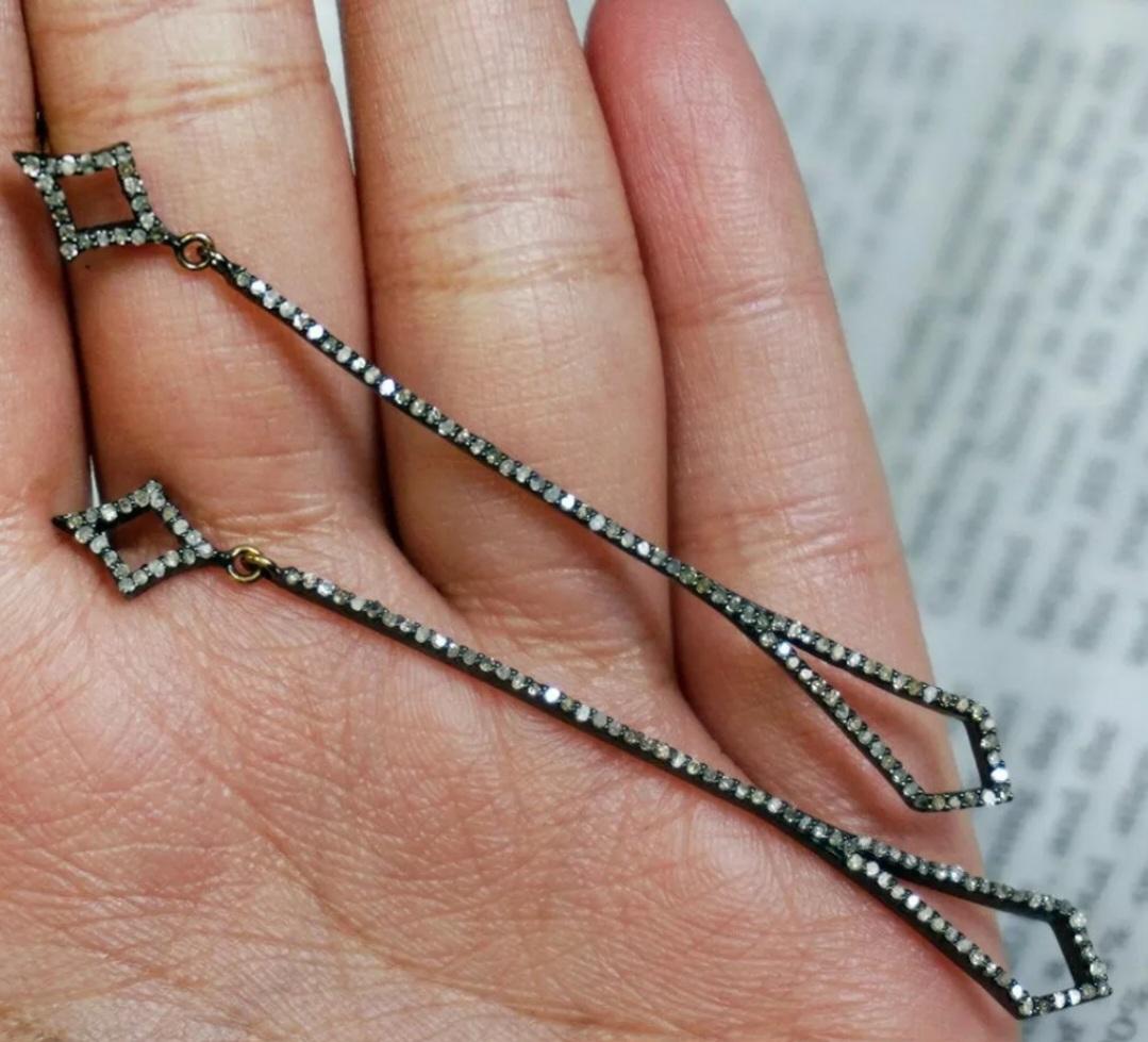 Pave Diamond Long Dangle Earring 925Silver 14k Gold diamond earring Wedding Gift In New Condition For Sale In Chicago, IL