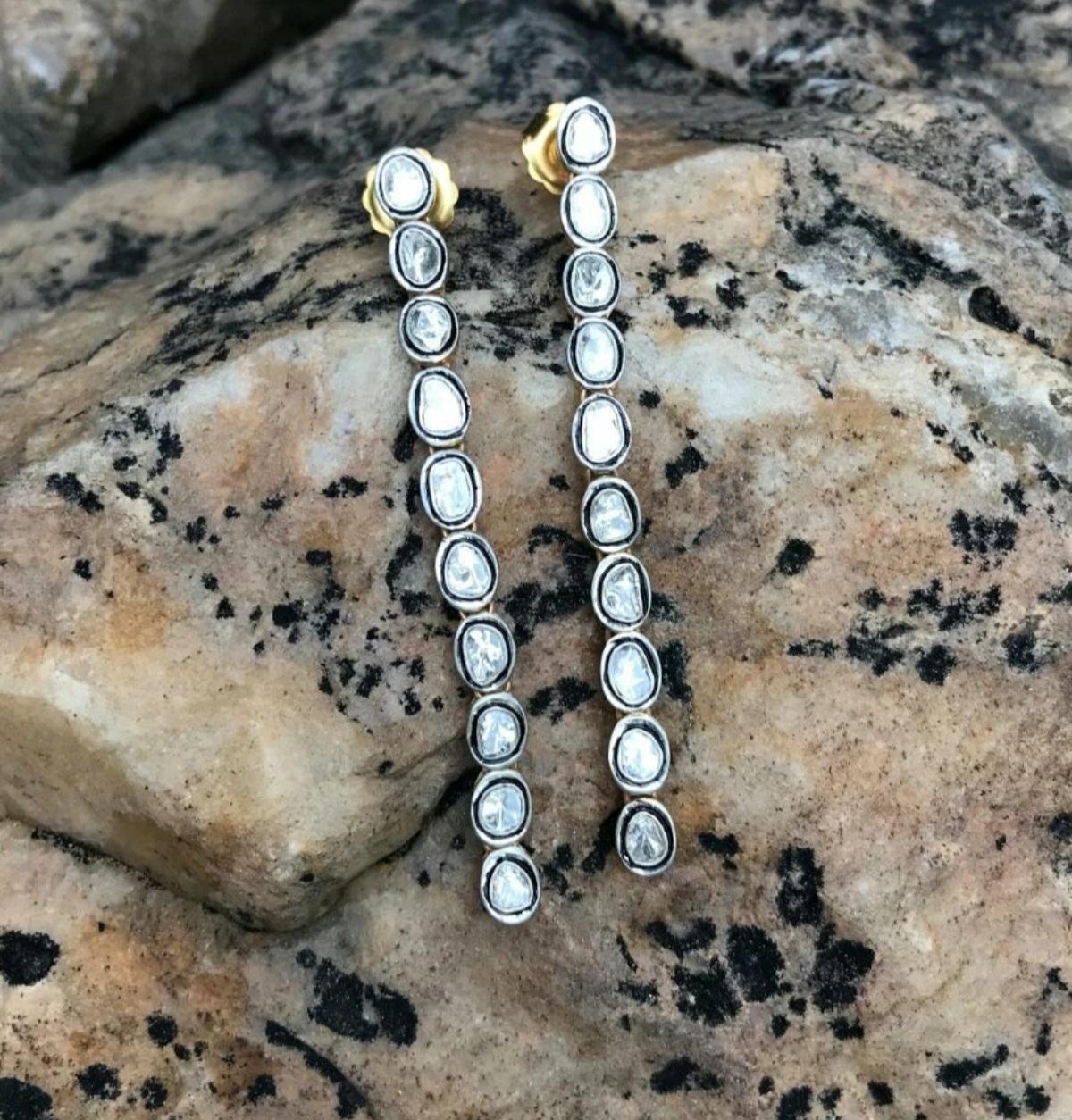 Pave Diamond Long Earring 925 Silver Polki Diamond Anniversary Earring Gift. In New Condition For Sale In Chicago, IL
