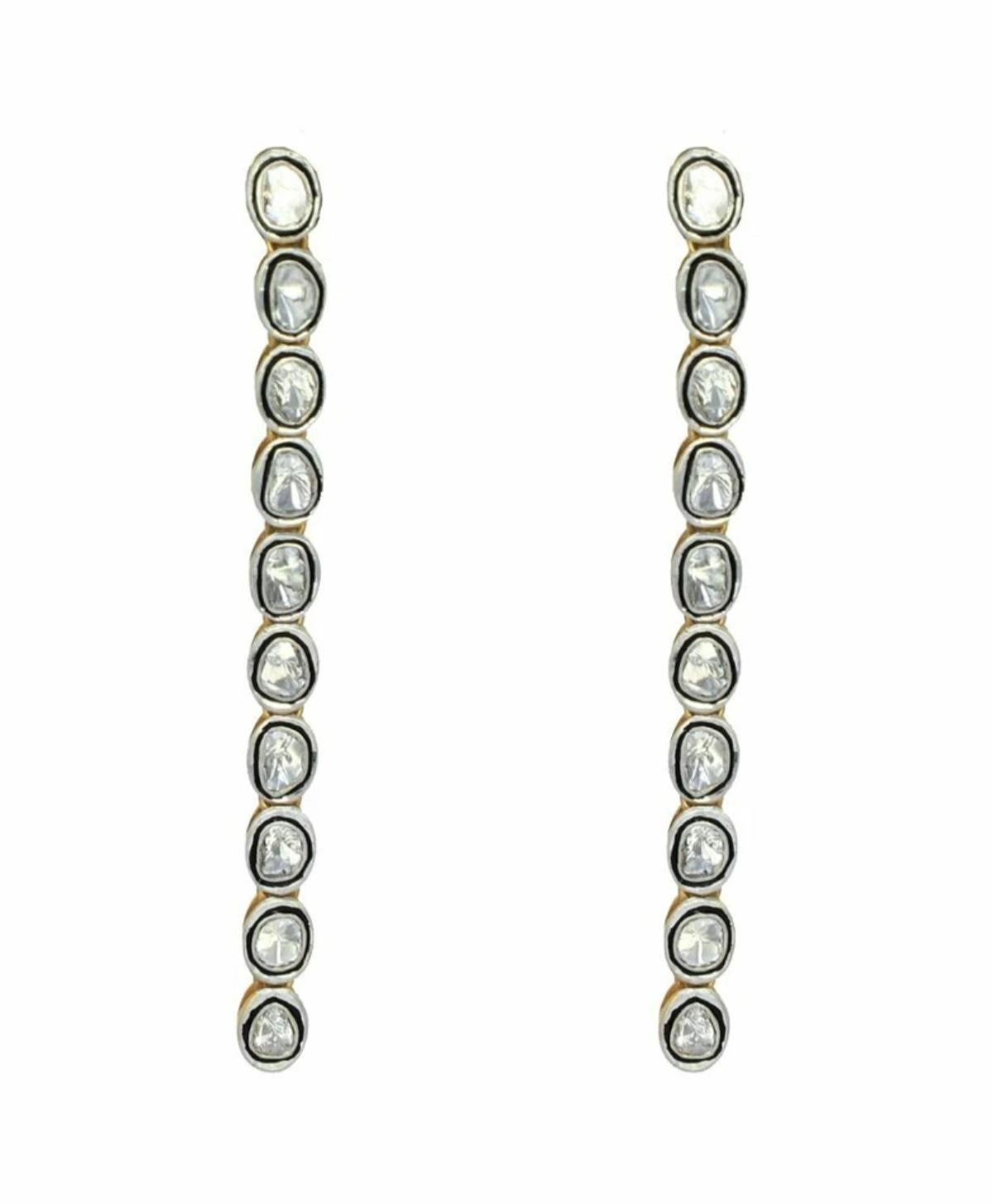 Women's or Men's Pave Diamond Long Earring 925 Silver Polki Diamond Anniversary Earring Gift. For Sale