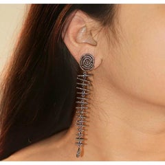 Pave Diamond Long Earring 925 Silver Rondelle Fashion Jewelry
