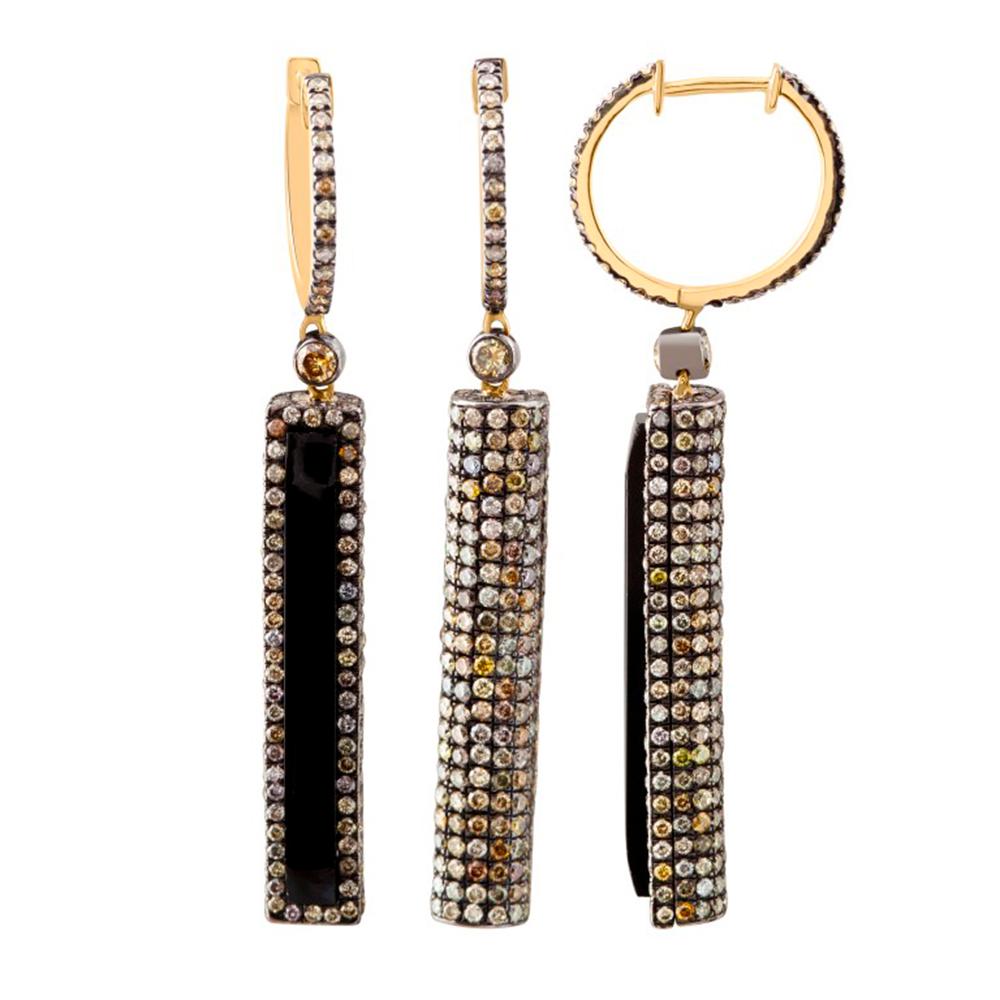 Mixed Cut Pave Diamond Long Earrings Made in 18k Yellow Gold & Silver For Sale