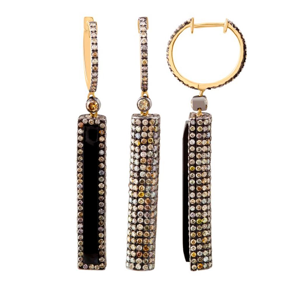 Taglio misto Orecchini lunghi con pavé di diamanti in oro giallo 18k e argento in vendita