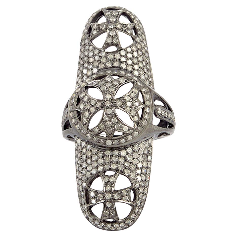 Bague longue en argent avec diamant pavé