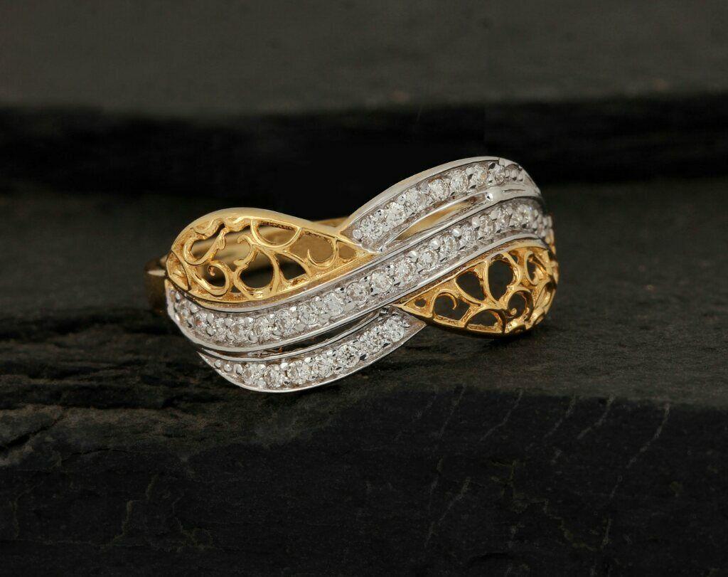 Art Deco Pave Diamond Loop Ring 14k Gold Engagement Ring SI Quality diamond G-H Fine ring For Sale