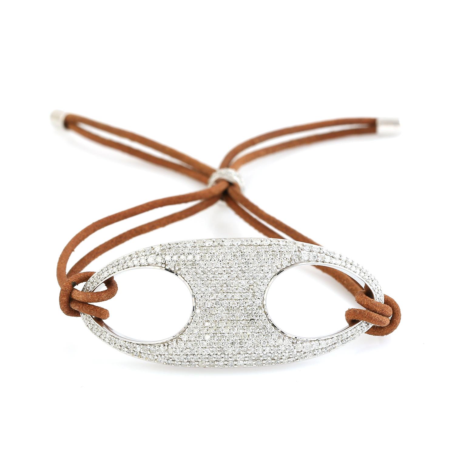 Mixed Cut Pave Diamond Mariner Link Bracelet Made In 14k White Gold For Sale