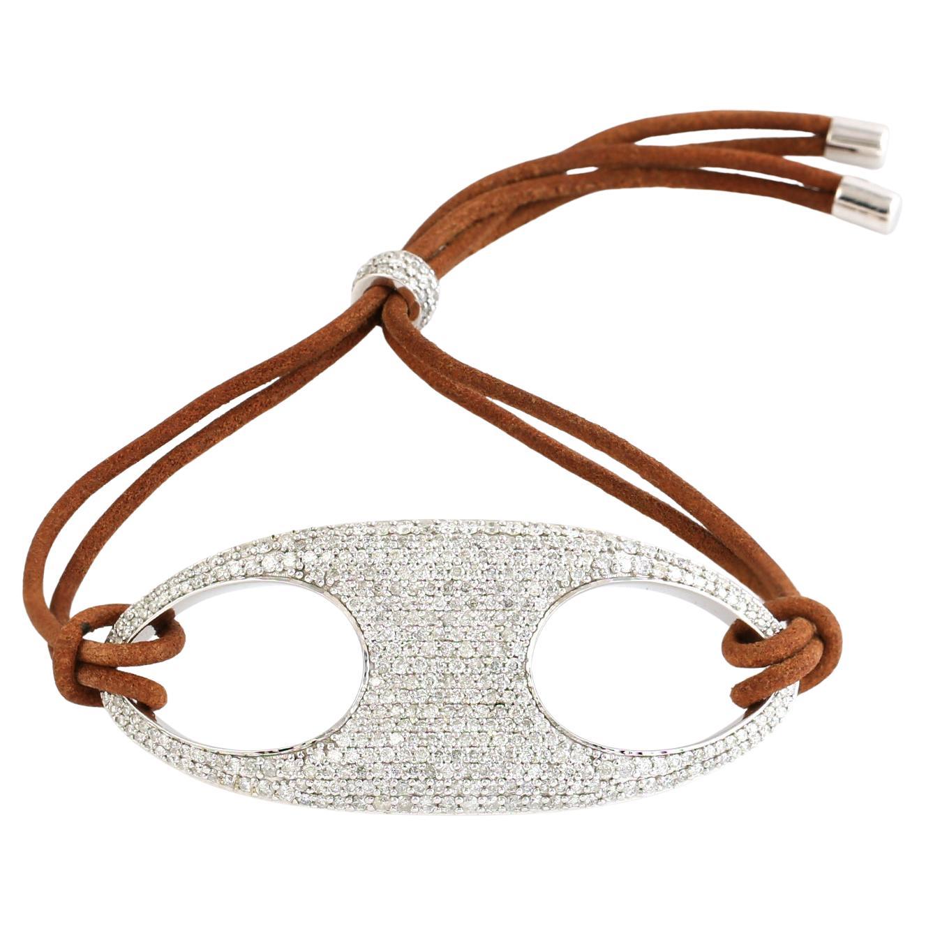 Pave Diamond Mariner Link Bracelet Made In 14k White Gold For Sale