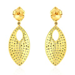 Pave Diamond Marquise Leaf Shaped Dangle Earrings In 14k Gold & Silver