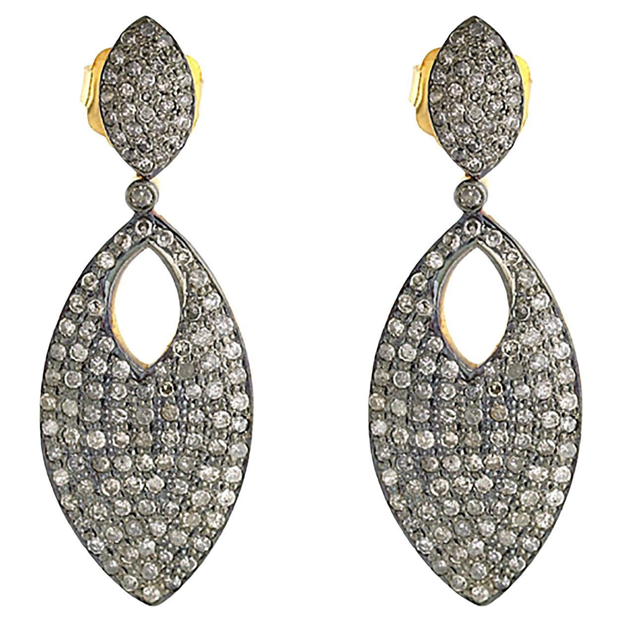 Pave Diamond Marquise Leaf Shaped Dangle Earrings In 14k Gold 
Silver