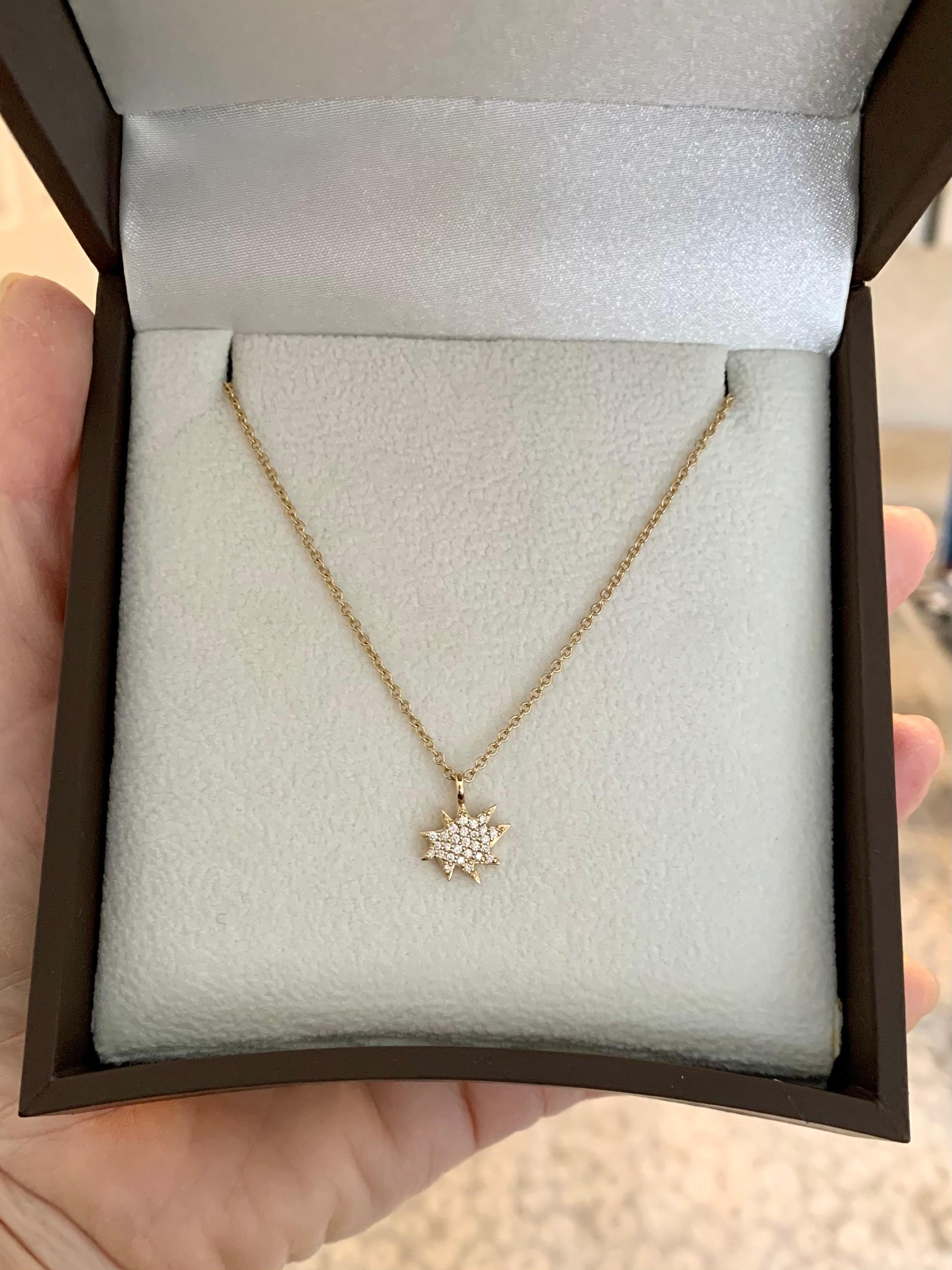 Contemporary Pavé Diamond Mini Stella Necklace in 14 Karat Yellow Gold For Sale