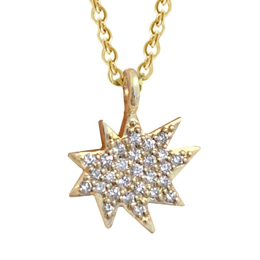 Pavé Diamond Mini Stella Necklace in 14 Karat Yellow Gold In New Condition For Sale In New York, NY