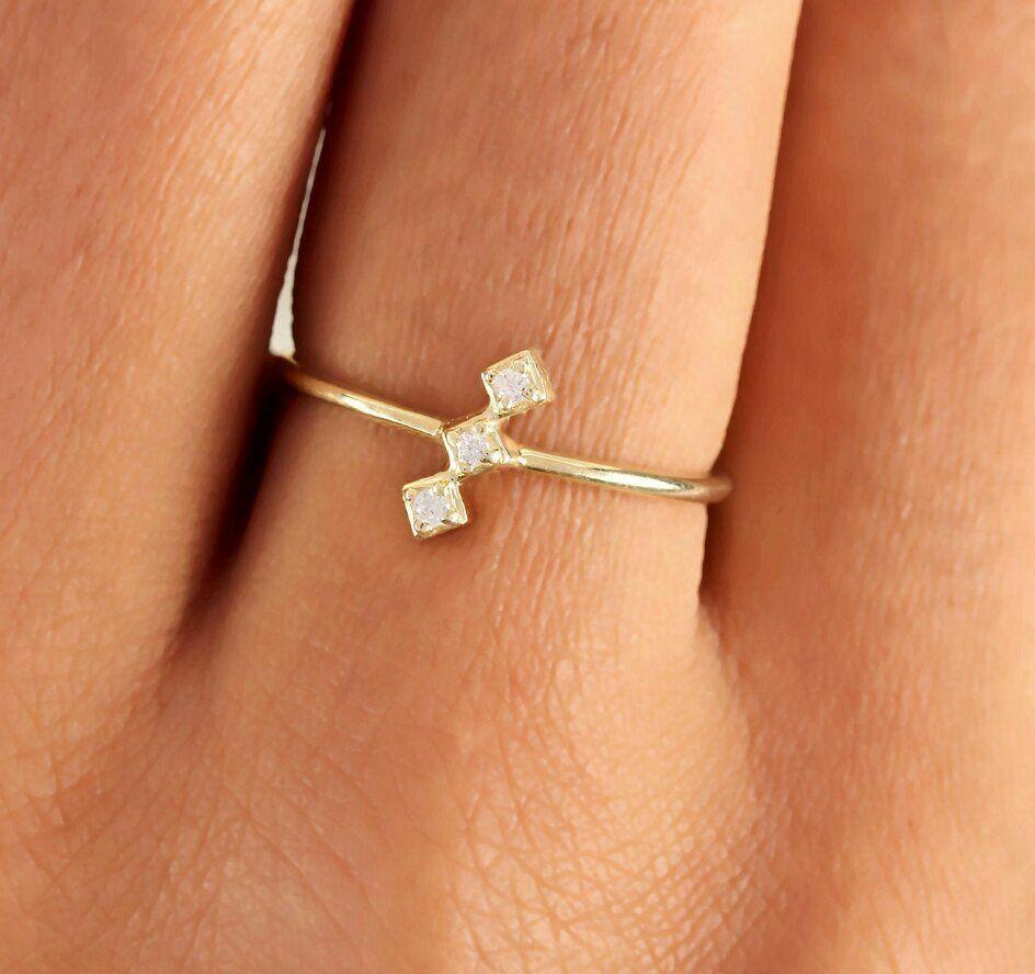 Pave Diamond Minimalist Ring 14k Gold Dainty Diamond Mother' Day Gift Ring. For Sale 4