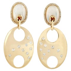 Pave Diamant & Perlmutt baumeln Ohrringe in 14k Gold gemacht