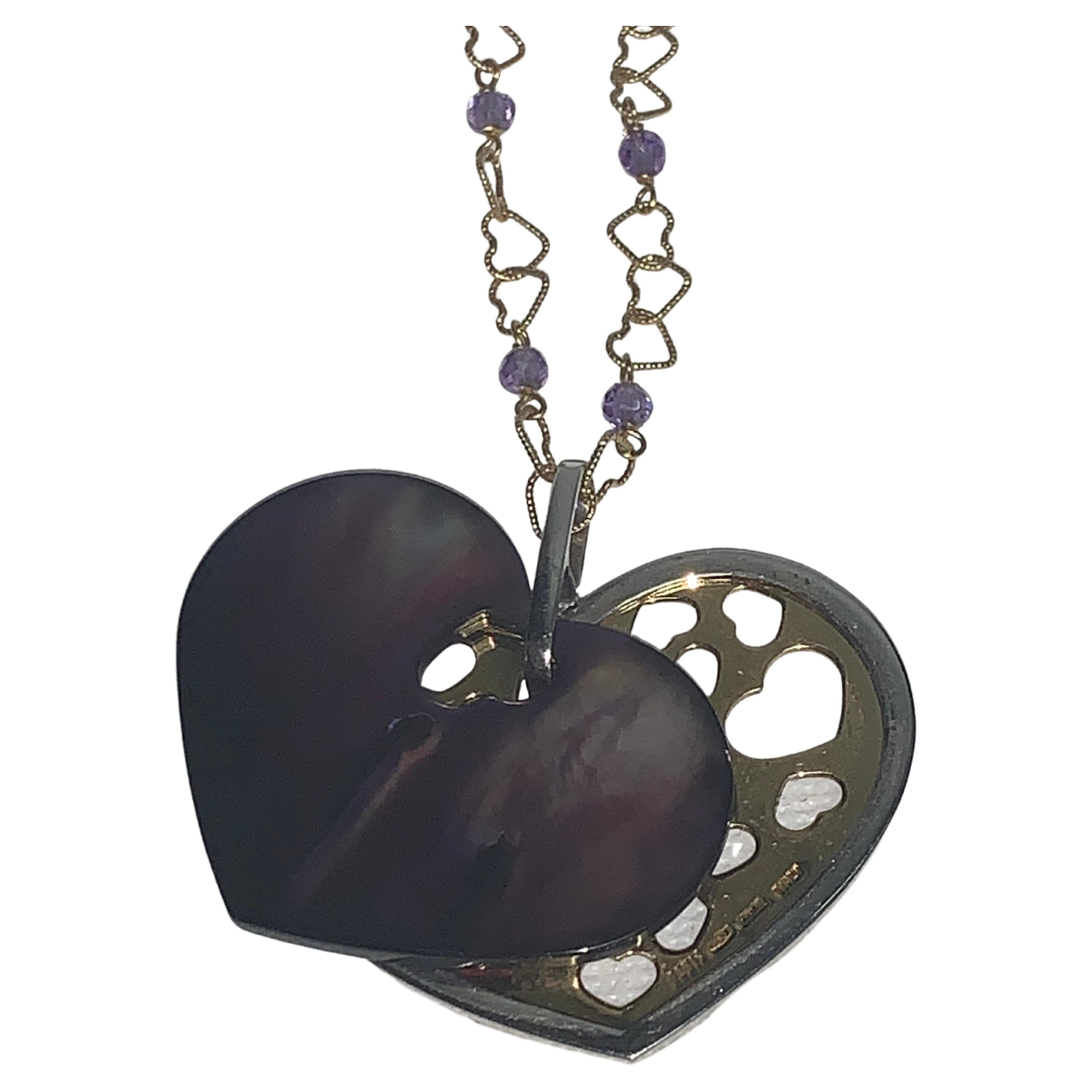 Brilliant Cut Pavé Diamond, Mother of Pearl, Nanis Heart Necklace For Sale