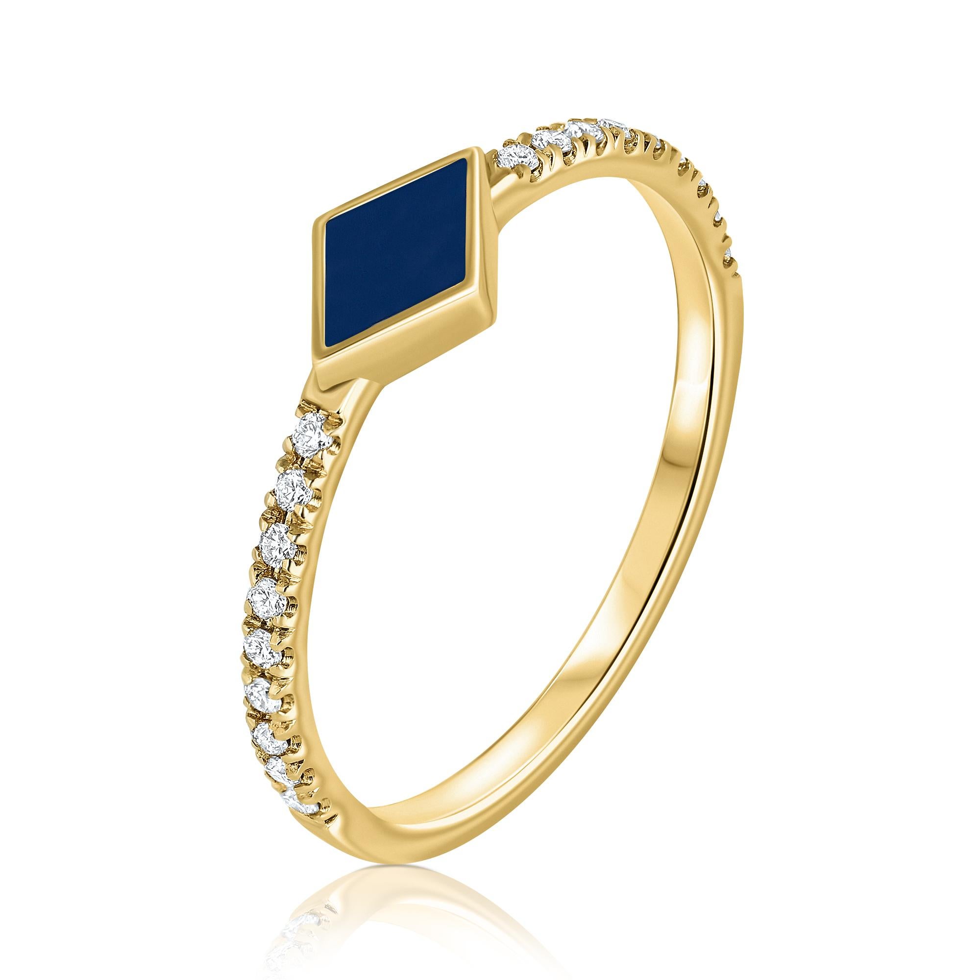 For Sale:  Pave Diamond Navy Blue Enamel Rhombus Ring in 14K Yellow Gold, Shlomit Rogel 2