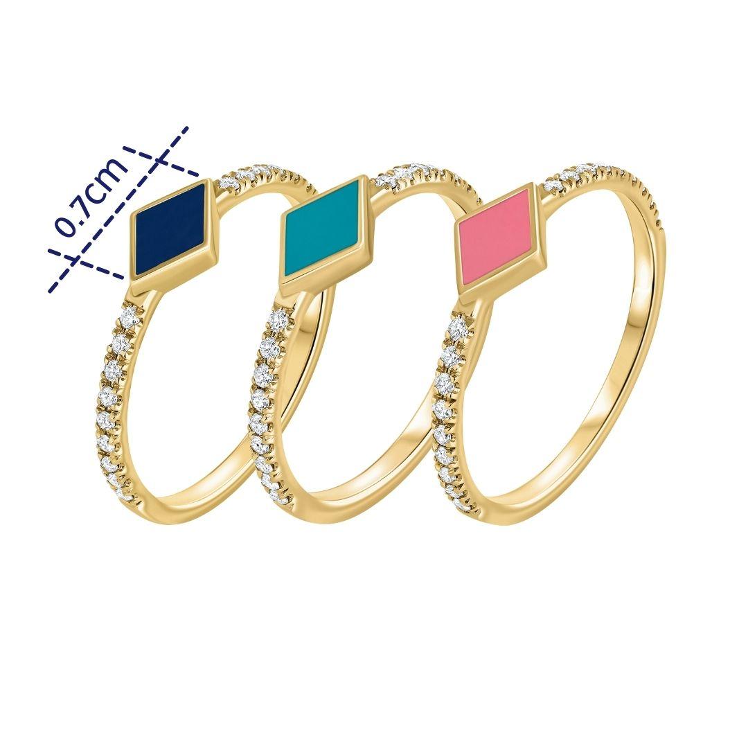 For Sale:  Pave Diamond Navy Blue Enamel Rhombus Ring in 14K Yellow Gold, Shlomit Rogel 3