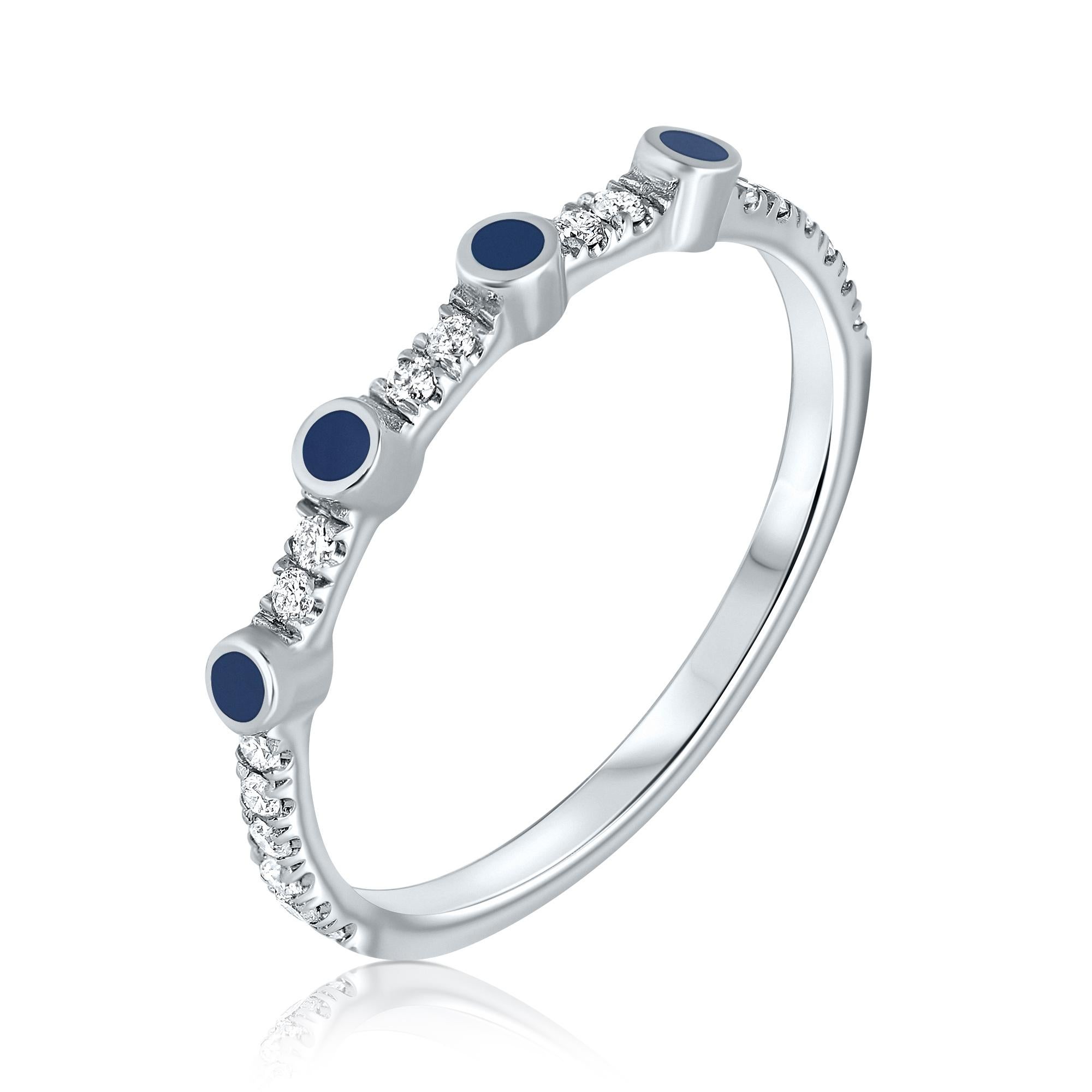For Sale:  Pave Diamond Navy Blue Enamel Stacking Ring in 14K White Gold, Shlomit Rogel 2