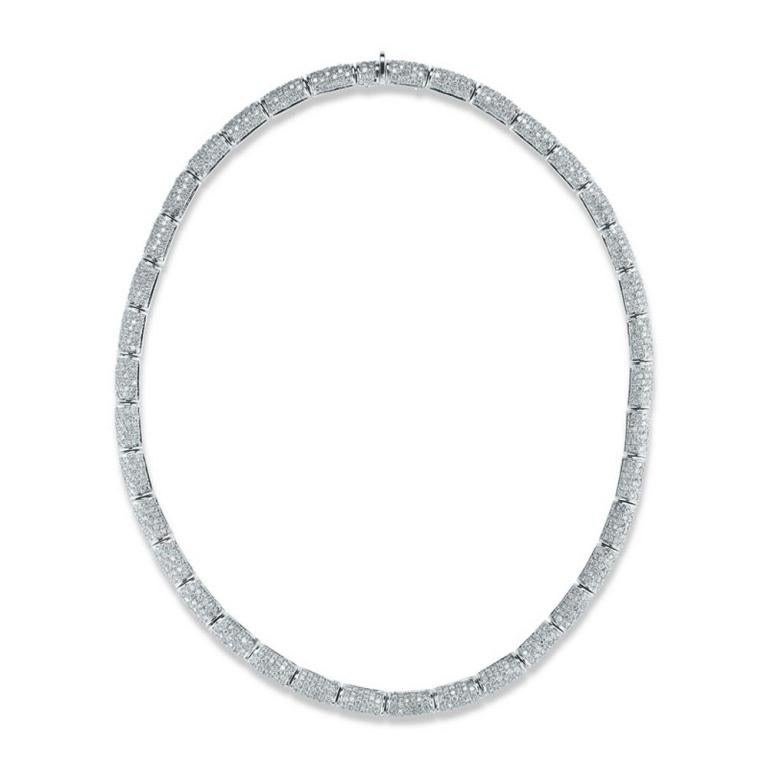 PAVE DIAMOND NECKLACE Beautiful pave diamond necklace which is 4mm wide And 18 Inches long. This beautiful necklace consists of 1551 round brilliant cut diamonds that come up to approx. 15 cts in weight. All diamonds are E/F color and VS1 clarity