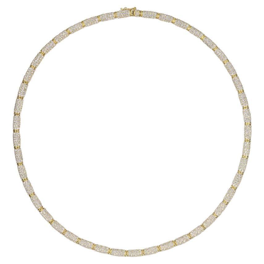 18k Yellow Gold 15.86ct Pave Diamond Necklace For Sale