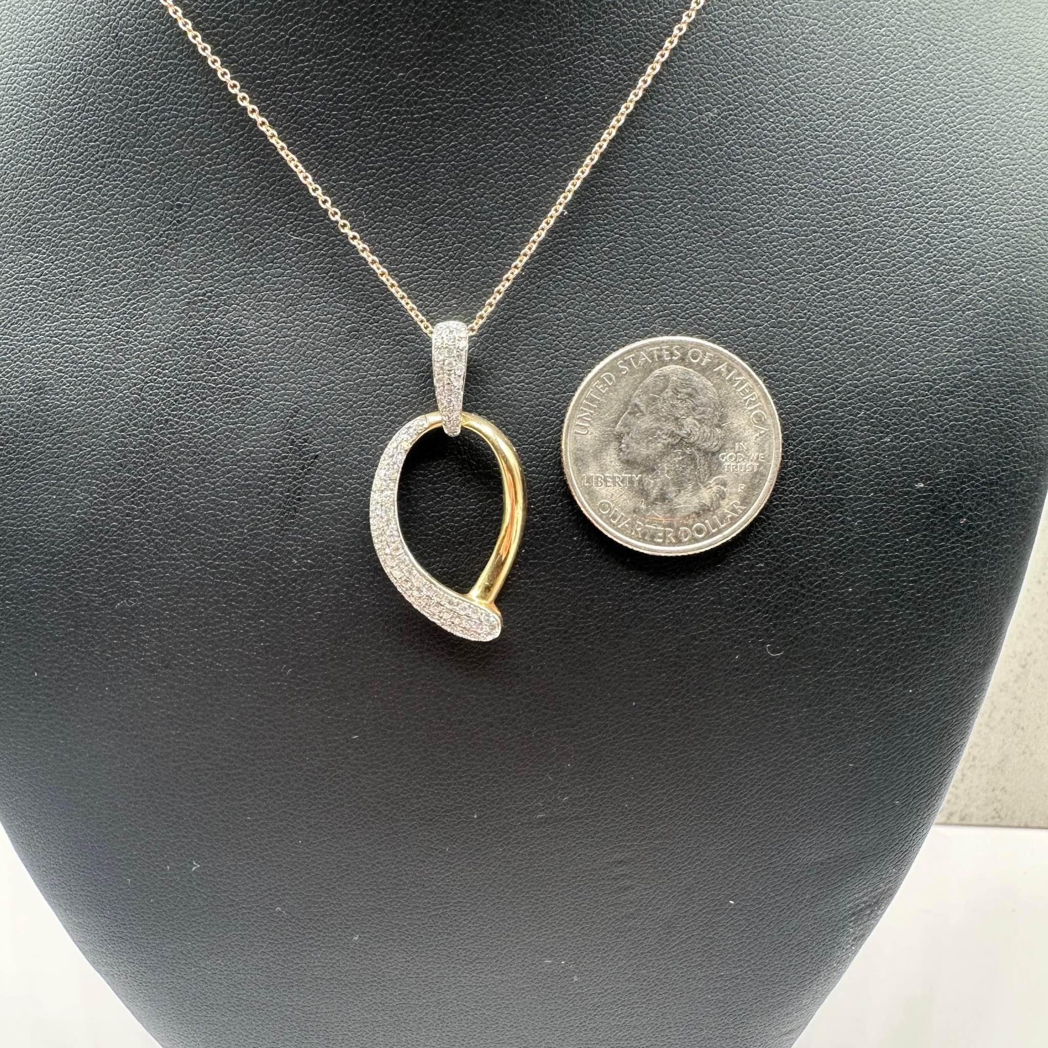 Taille ronde Collier bicolore en or 14 carats avec diamants pavés de 0,75 carat poids total GH I Diamonds, 16
