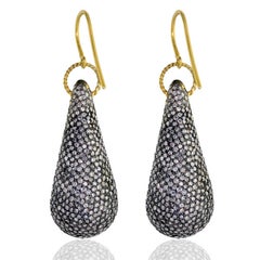 Pave Diamond Nugget Shaped Dangle Earrings In 14k yellow Gold