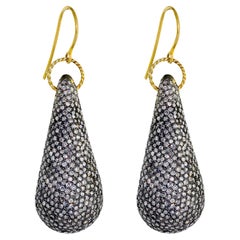 Pave Diamond Nugget Shaped Dangle Earrings In 14k yellow Gold