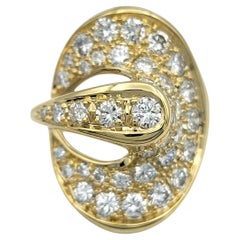 Pavé Diamond Oblong Sculptural Cutout Cocktail Ring in 14 Karat Yellow Gold
