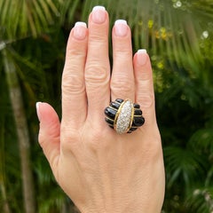 Bague Cocktail Pavé Diamant Onyx Or Jaune 18 carats Dome Estate Made in Greece