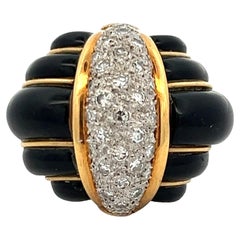 Pavé Diamond Onyx 18 Karat Yellow Gold Dome Estate Cocktail Ring Made in Greece Pavé Diamond Onyx 18 Karat Yellow Gold Dome Estate Cocktail Ring Made in Greece