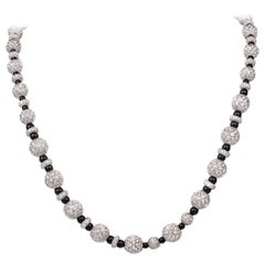 Pave Diamond Onyx Platinum Bead Necklace