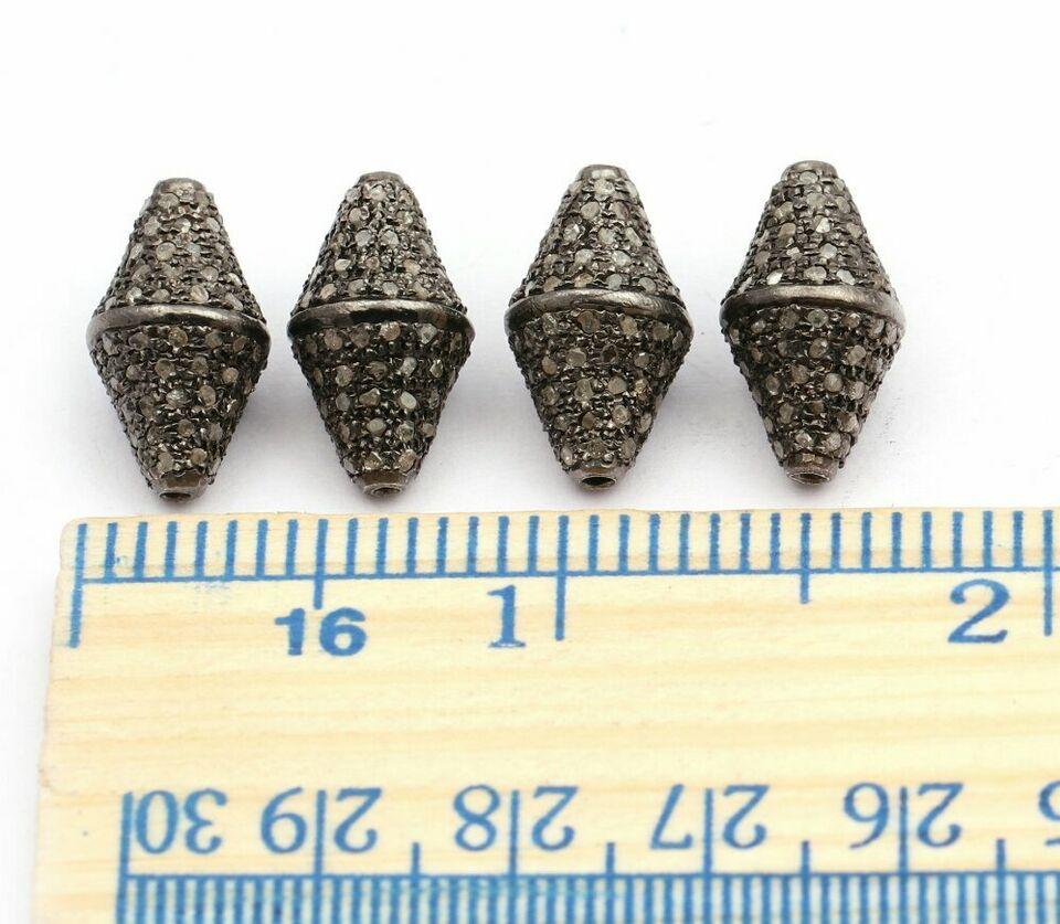 Uncut Pave Diamond Oval Beads 925 Silver Diamond Necklace Beads Cone Shape Beads. For Sale