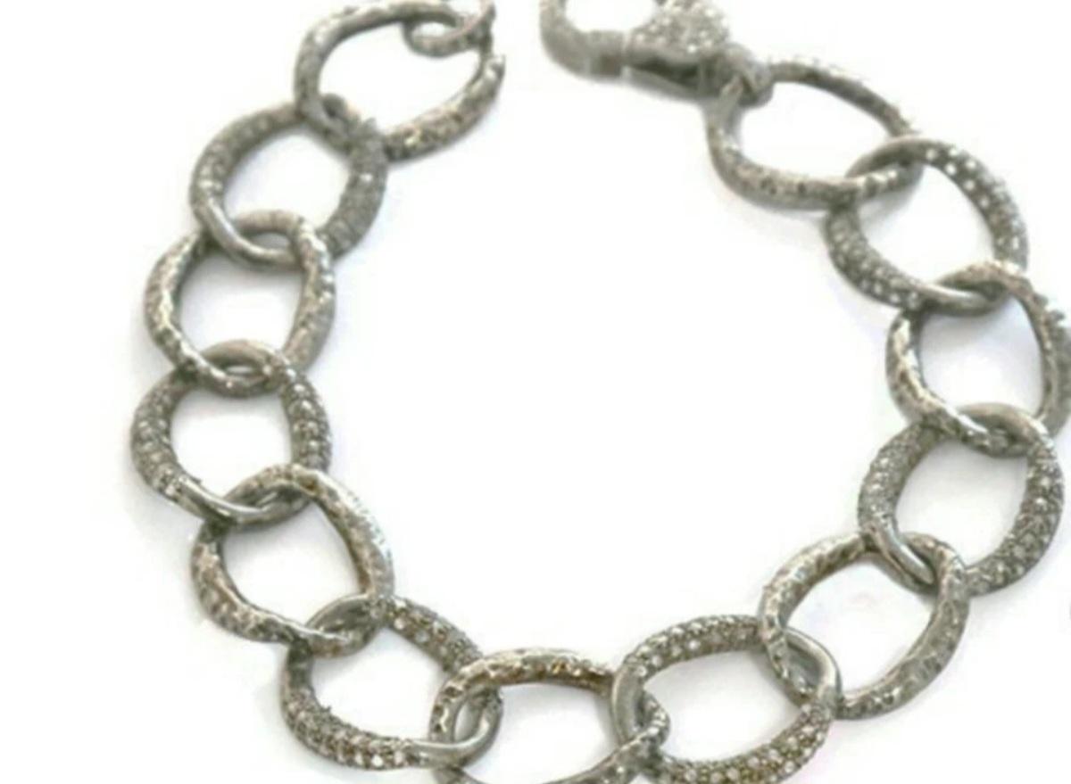 Taglio rotondo Bracciale a catena ovale con pavé di diamanti Bracciale con diamanti in argento 925 Regalo. in vendita
