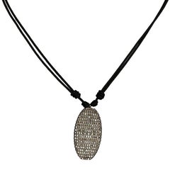 Pave Diamond Oval Disc Pendant Necklace Made In Silver