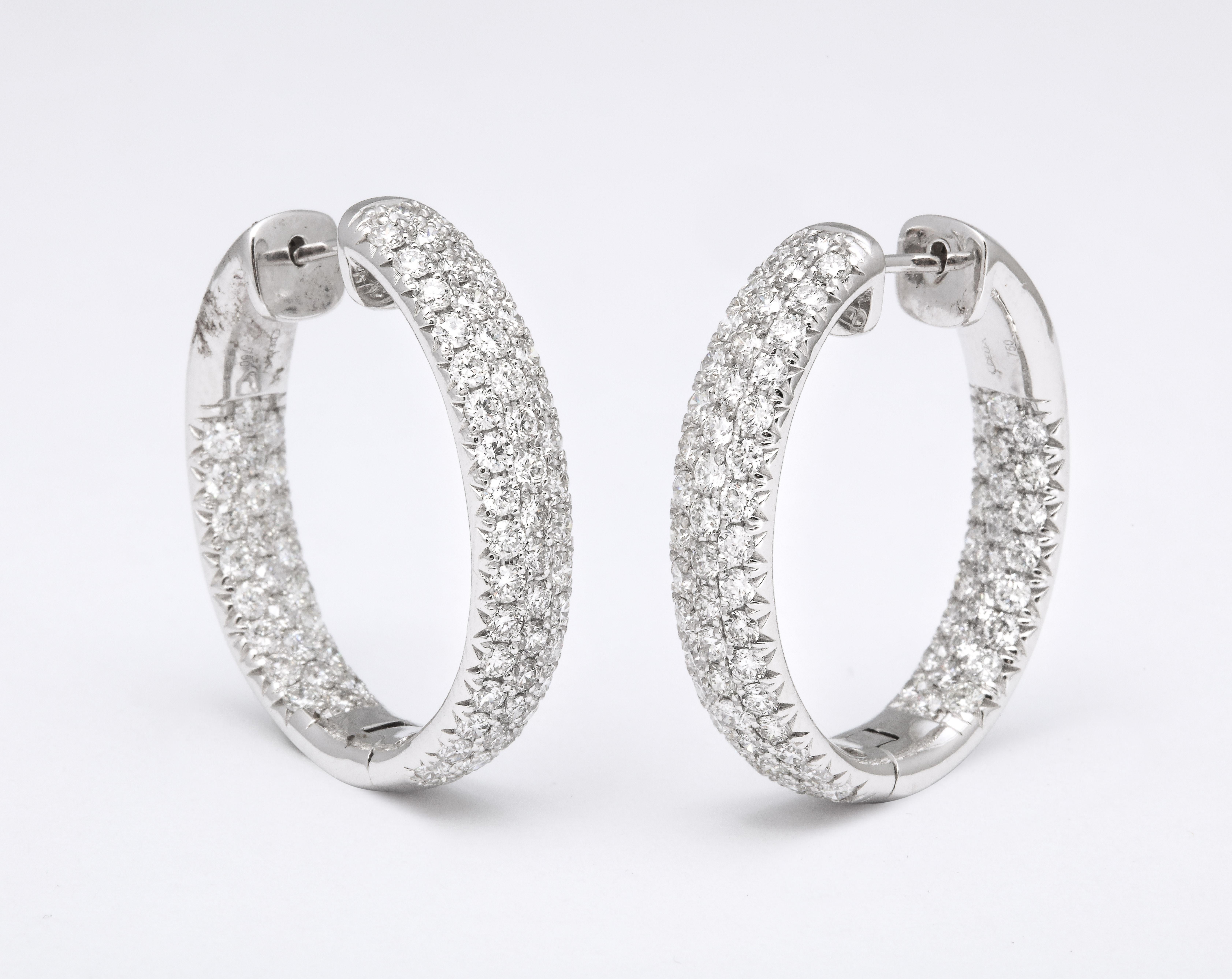 Pave Diamond Oval Hoop Earrings  For Sale 3