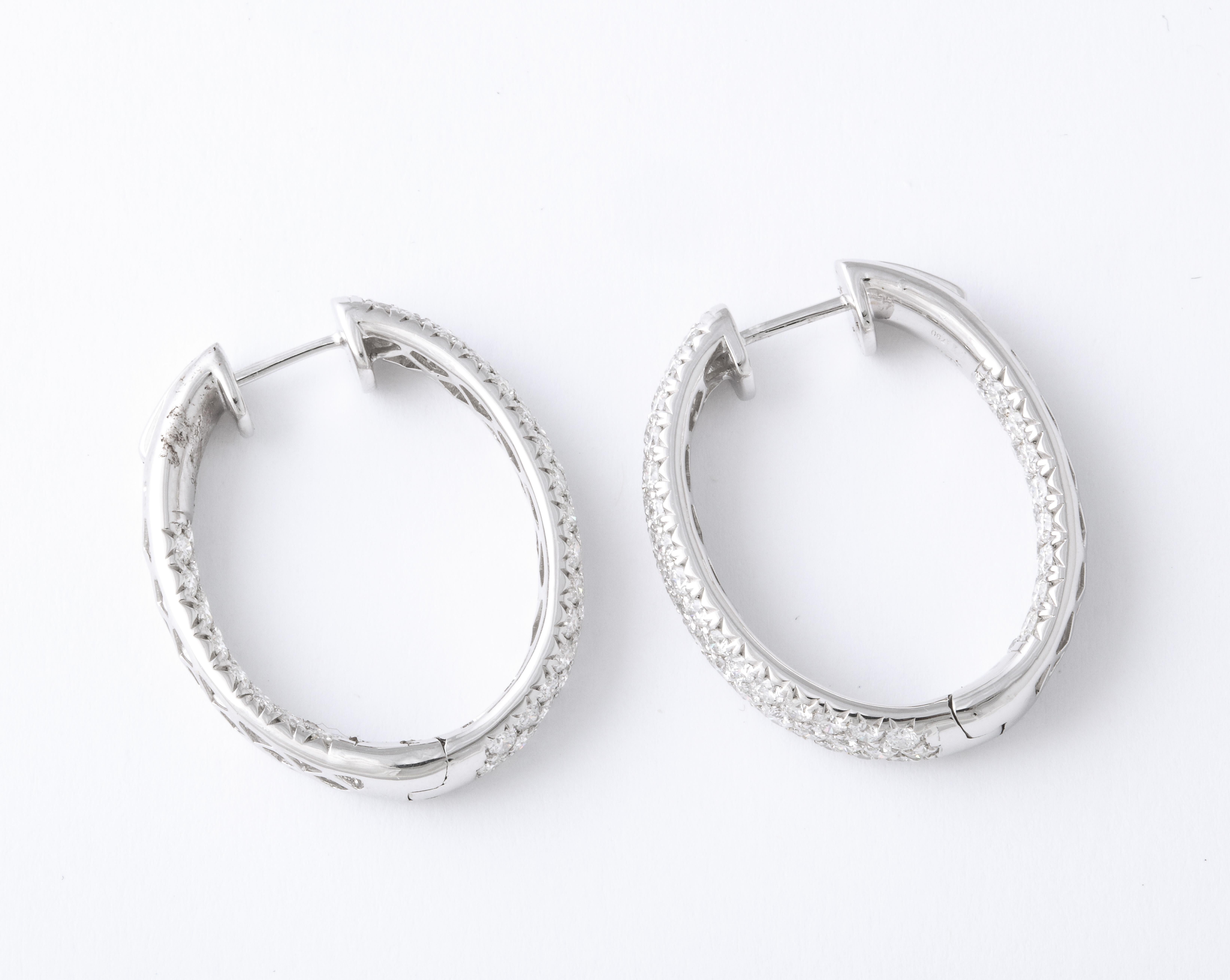 Women's or Men's Pave Diamond Oval Hoop Earrings  For Sale