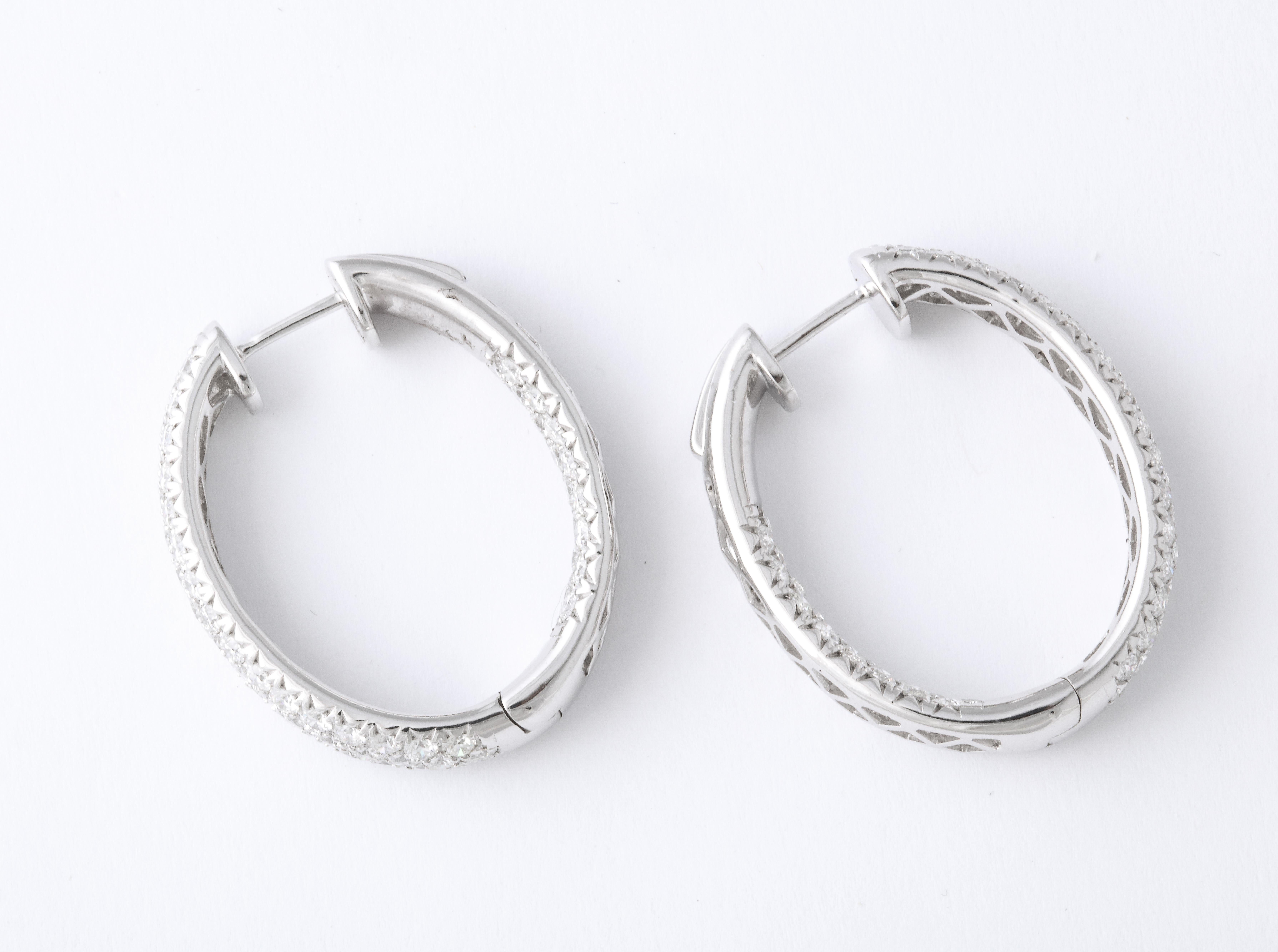 Pave Diamond Oval Hoop Earrings  For Sale 1