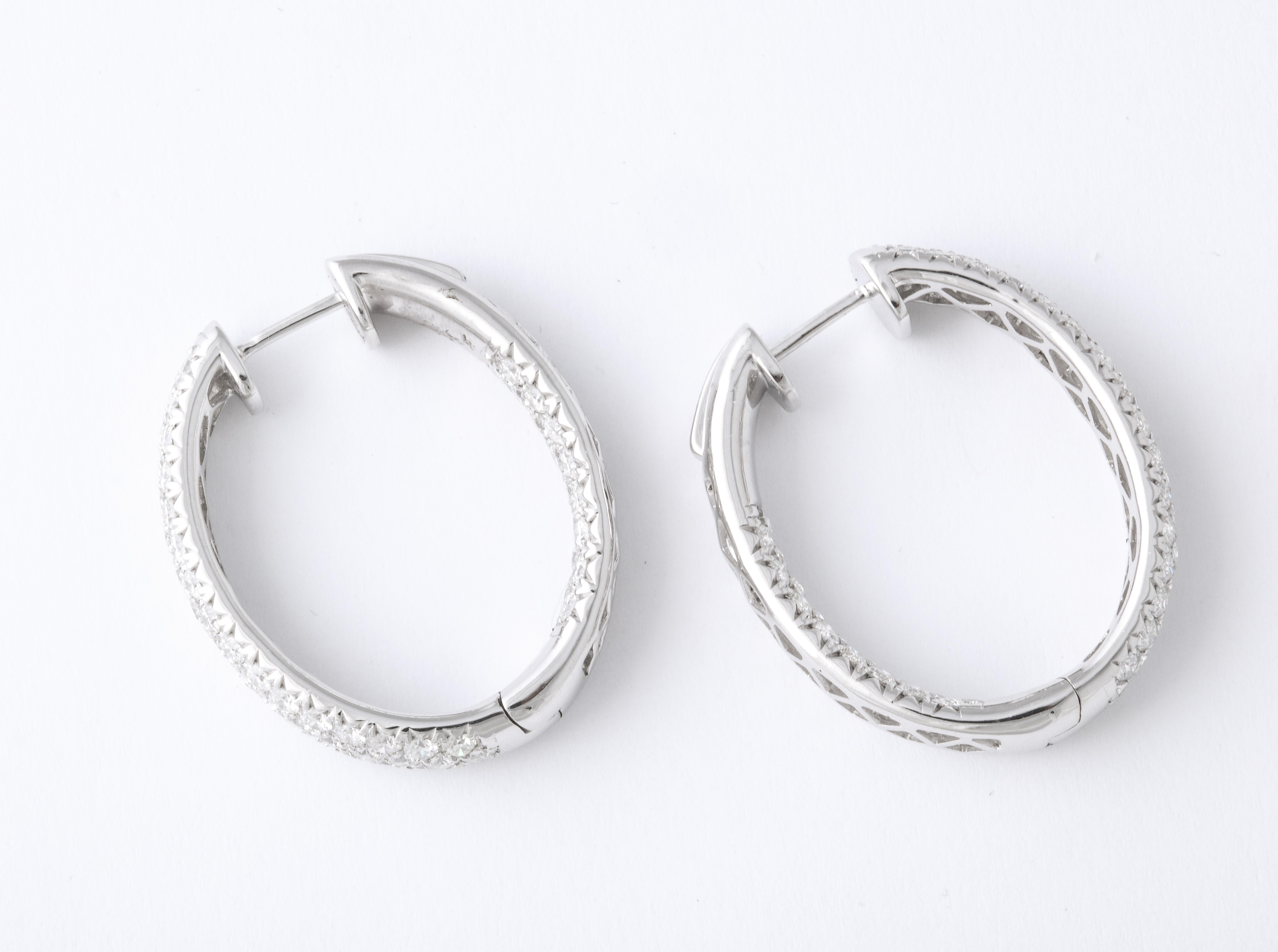Pave Diamond Oval Hoop Earrings For Sale 1