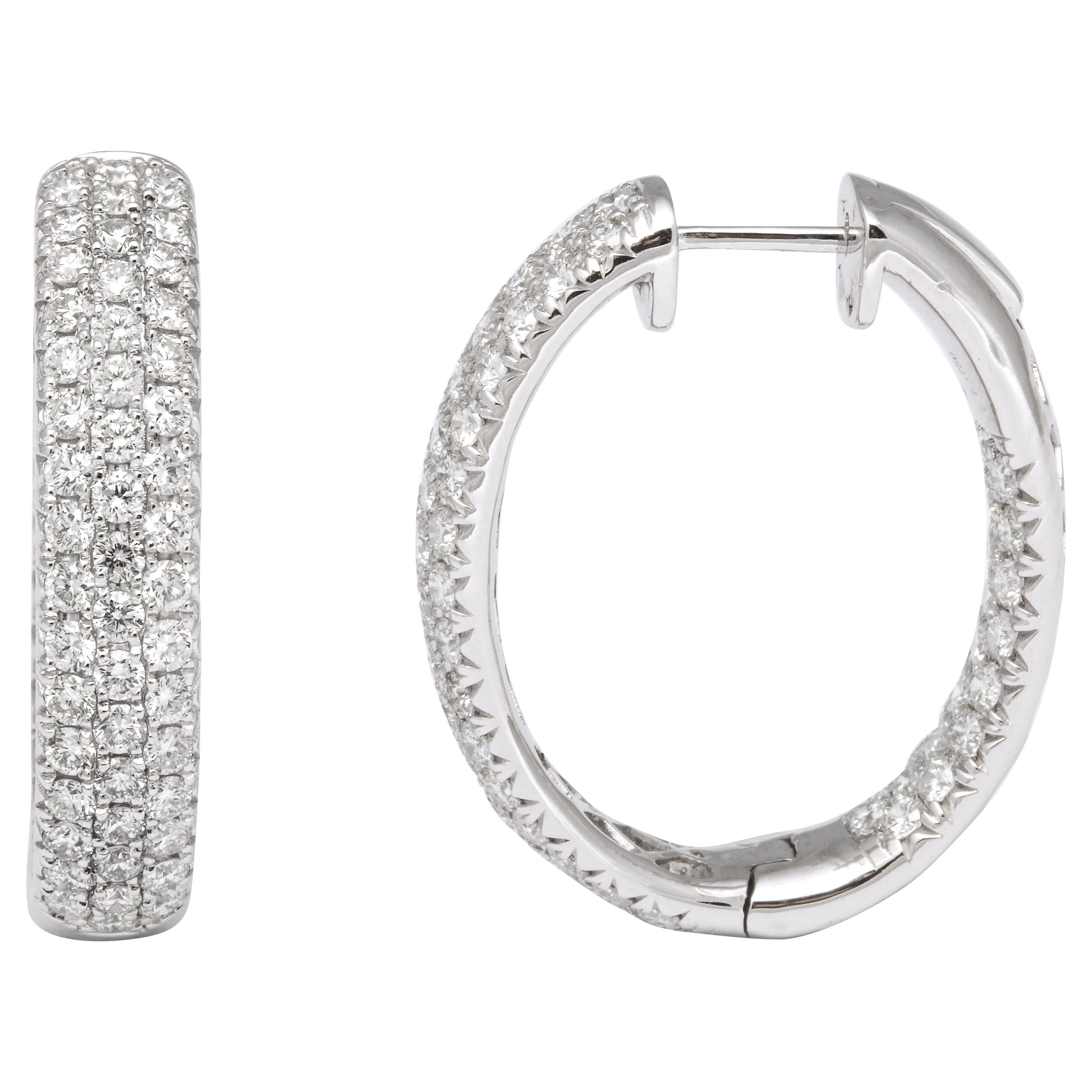 Pave Diamond Oval Hoop Earrings  For Sale