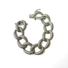 Pave Diamond Oval Link Bracelet 925 Sterling Silver Diamond Bracelet Gift .