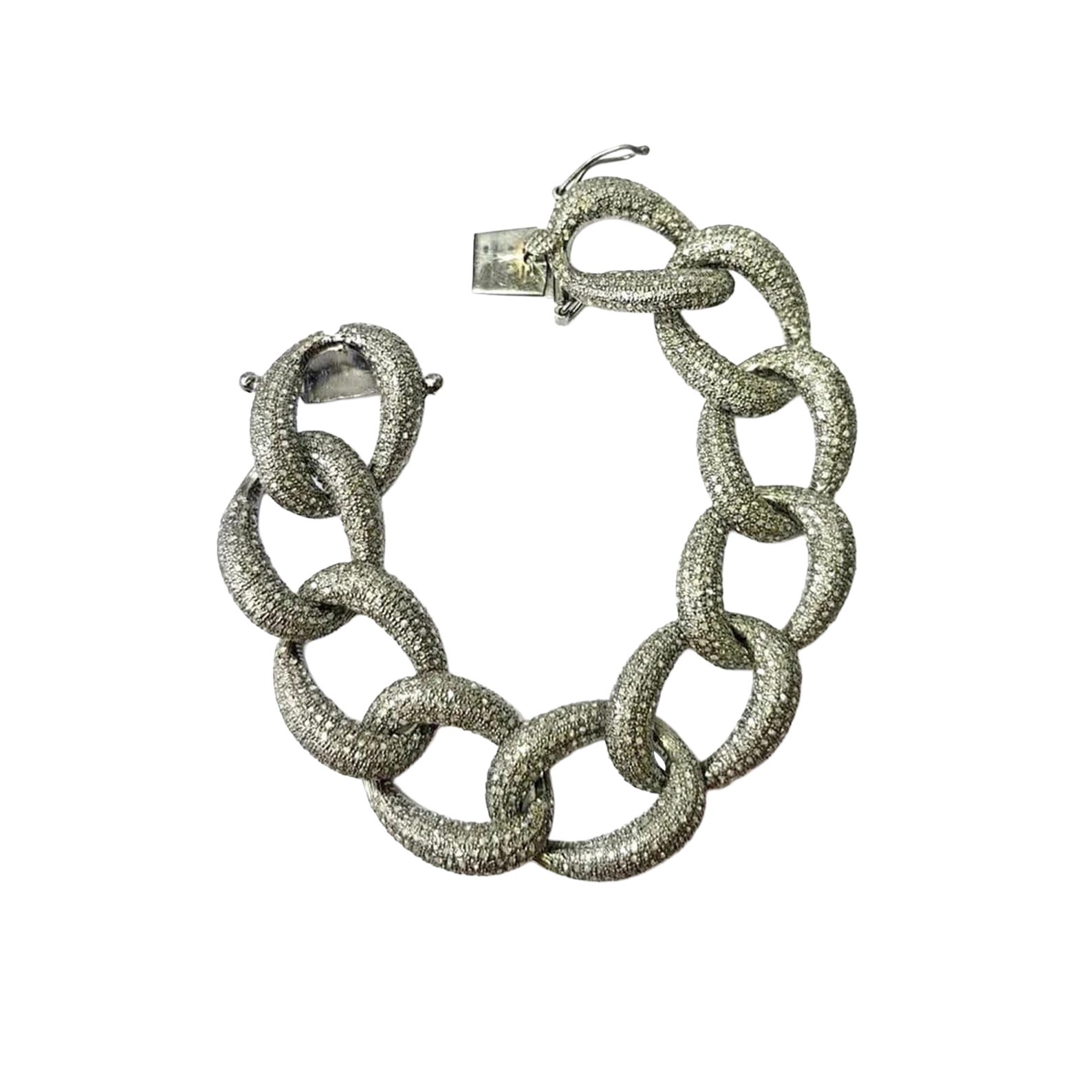 Pave Diamond Oval Link Bracelet 925 Sterling Silver Diamond Bracelet Gift .