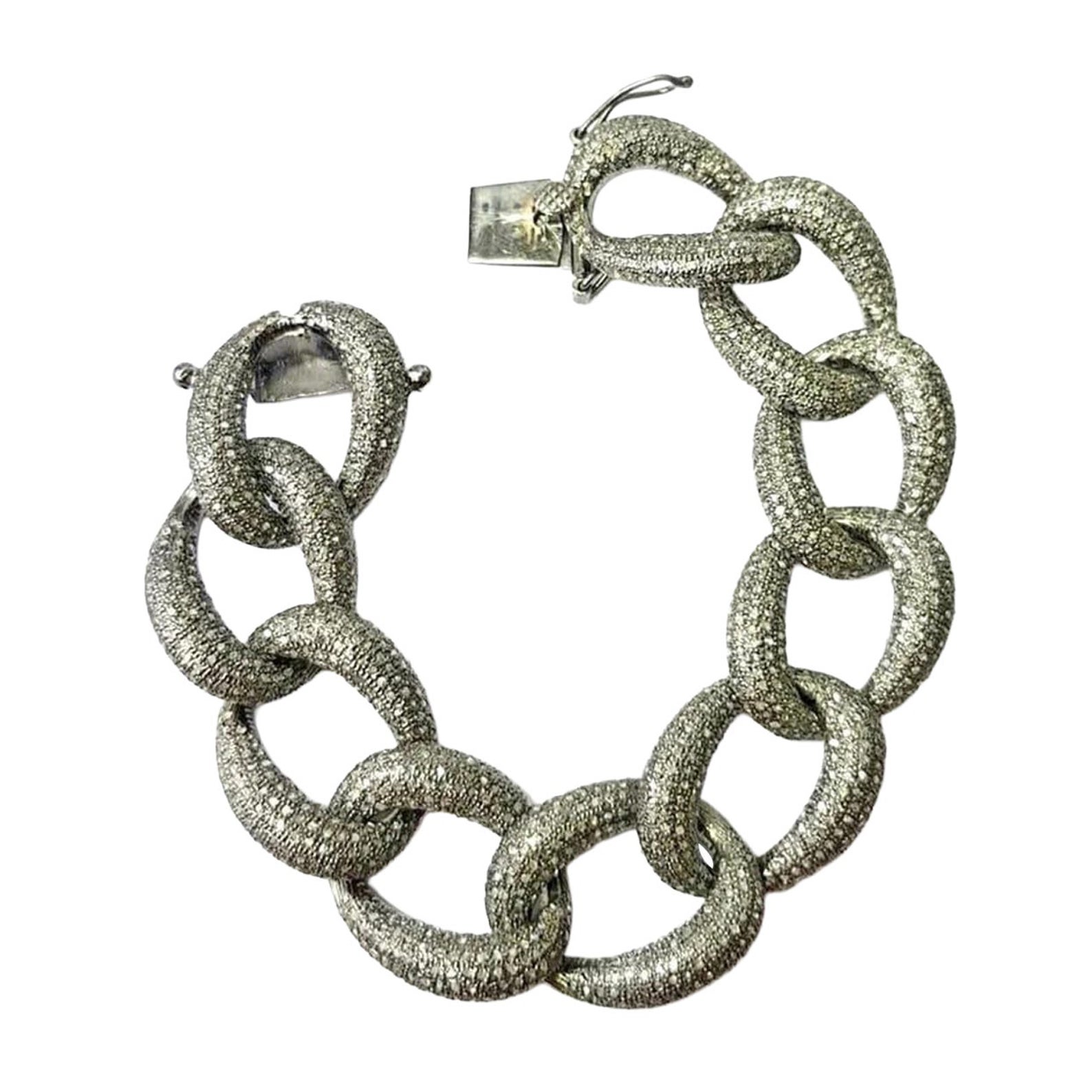 Pave Diamond Oval Link Bracelet 925 Sterling Silver Diamond Bracelet Gift .