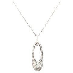 Pavé Diamond Oval Shaped Drop Pendant with Cable Chain in 14 Karat White Gold