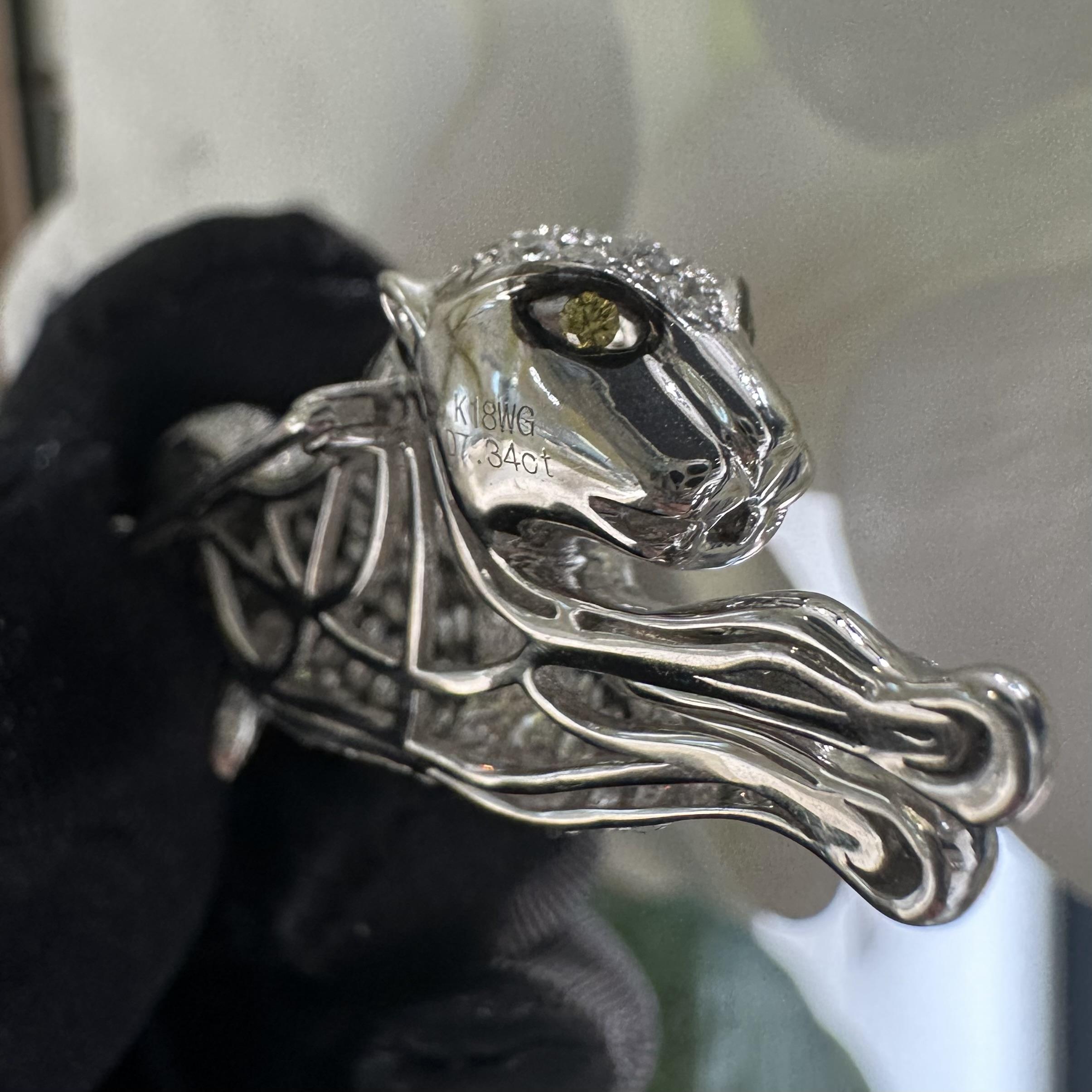 Women's Pave Diamond Panther Brooch/Pin in 18k White Gold, 7.34 TCW For Sale
