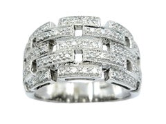 Pave Diamond Panther Link Wide Band Ring in 18 Karat White Gold
