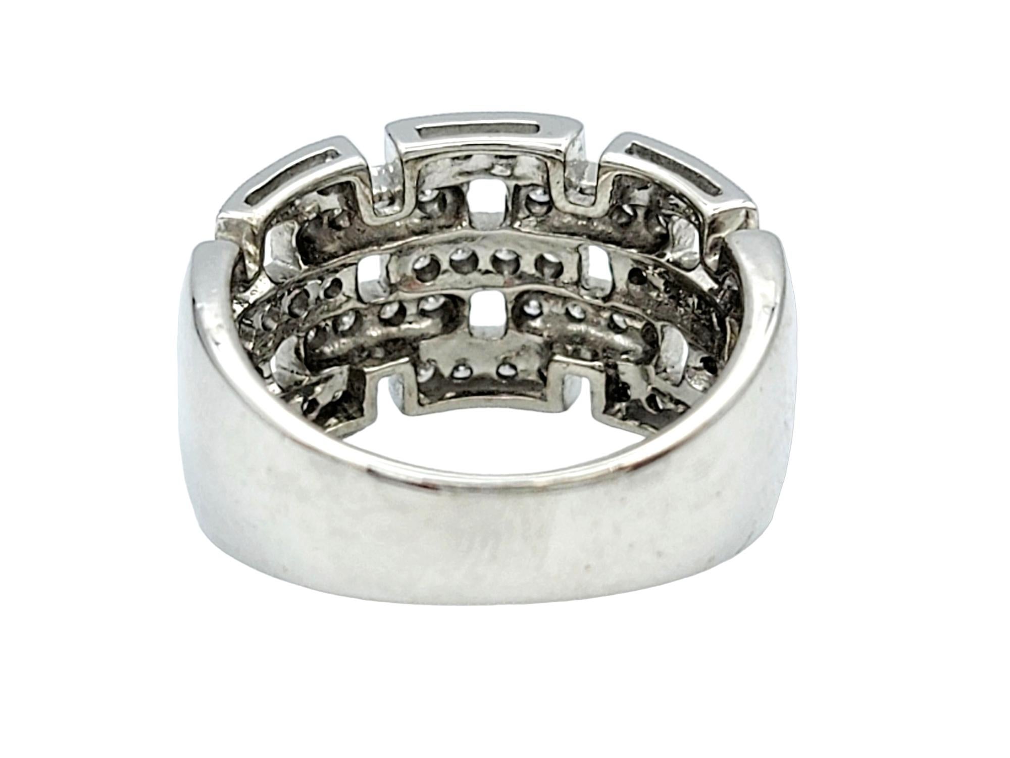 Pave Diamond Panther Link Wide Band Ring in 18 Karat White Gold In Good Condition For Sale In Scottsdale, AZ